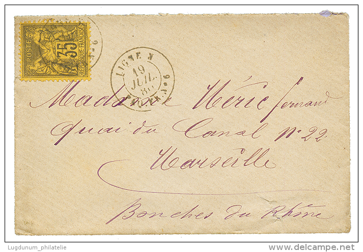 1880 35c SAGE Obl. LIGNE N PAQ FR N&deg;6 Sur Enveloppe Pour MARSEILLE. TTB. - Other & Unclassified