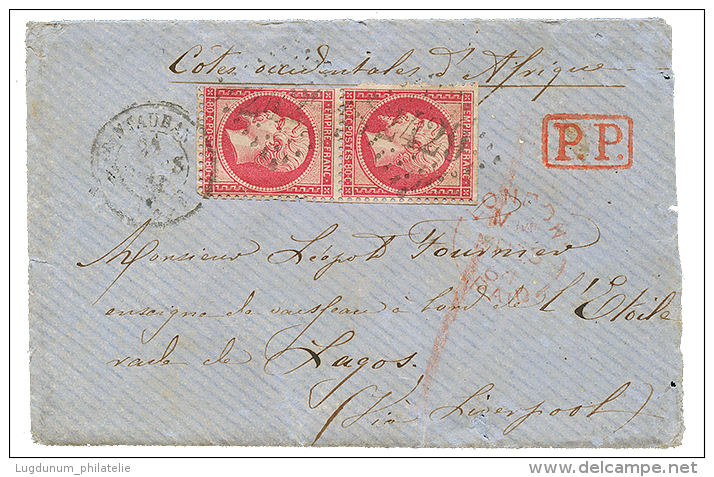 "Double Port Pour LAGOS" : 1864 Paire 80c Pd Obl. GC 2429 + T.15 MONTAUBAN Sur Enveloppe(pd) Avec Texte Complet (8 Pages - Other & Unclassified