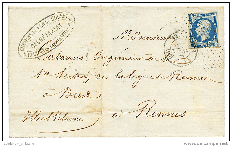 1855 20c(n&deg;14) TTB Obl. Roulette D' ETOILES + PARIS 12 Sur Lettre Pour RENNES. Superbe. - Other & Unclassified