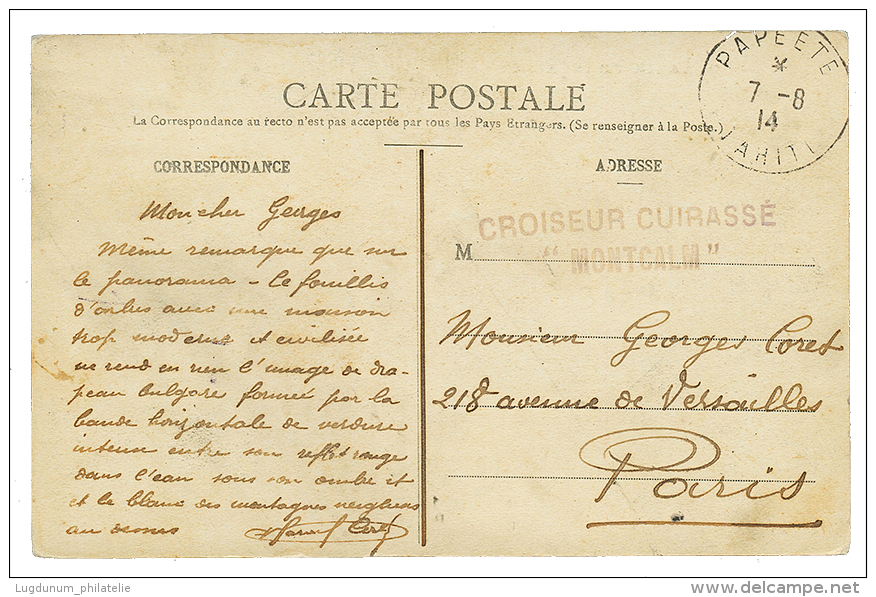 1914 CROISEUR CUIRASSE MONTCALM + PAPEETE TAHITI Sur Carte Pour PARIS. Superbe. - Other & Unclassified