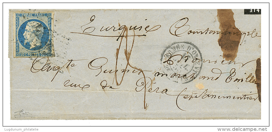 1855 20c(n&deg;14) + ARMEE D'ORIENT 2e CORPS + Taxe "3" Sur Lettre Pour CONSTANTINOPLE. TB. - Autres & Non Classés