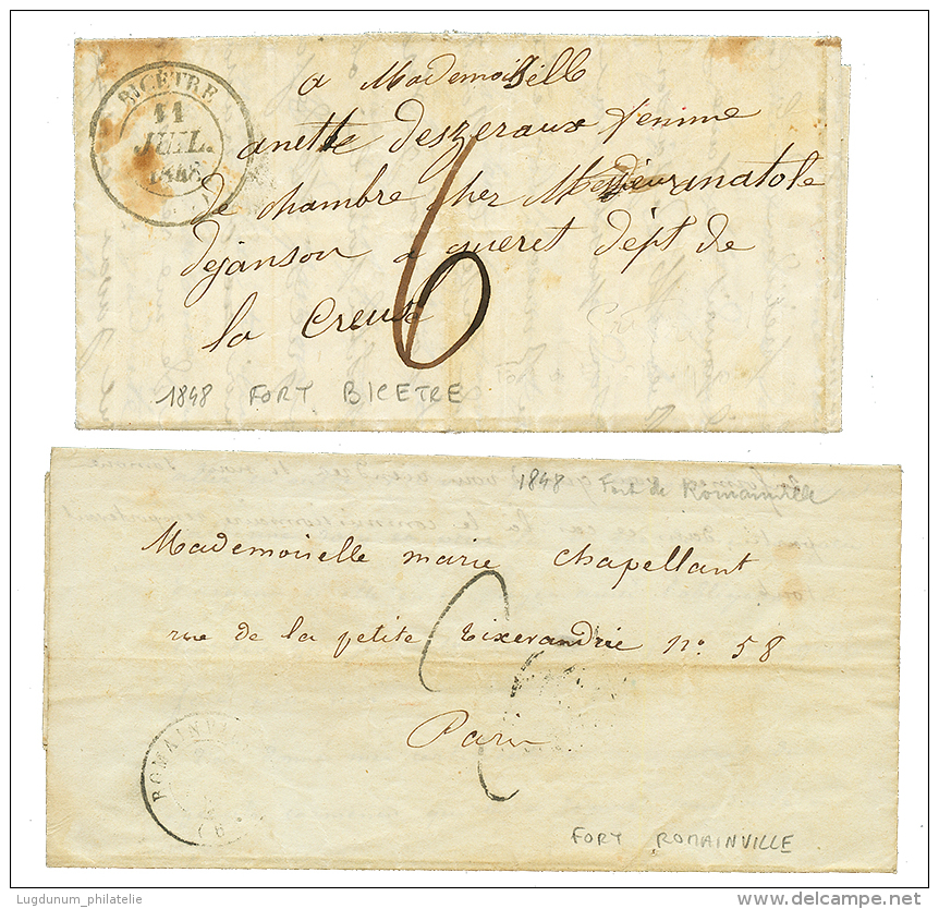 REVOLUTION 1848 Lot 2 Lettres De PRISONNIER "FORT ROMAINVILLE" Et "FORT BICETRE". TB. - Altri & Non Classificati