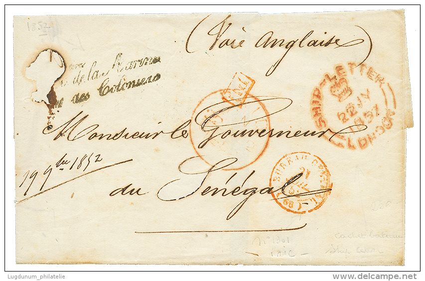 1852 Mre De La MARINE ET DES COLONIES + BUREAU CENTRAL(60) + PD Rouge+ LONDON SHIP-LETTER Sur Env(pd) Pour LE GOUVERNEUR - Other & Unclassified