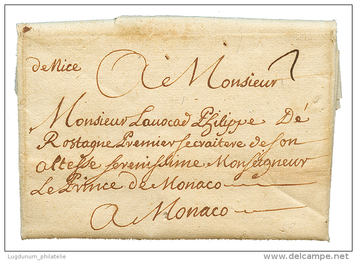 1733 "DE NICE" Manuscrit Sur Lettre Pour MONACO. Superbe. - Other & Unclassified