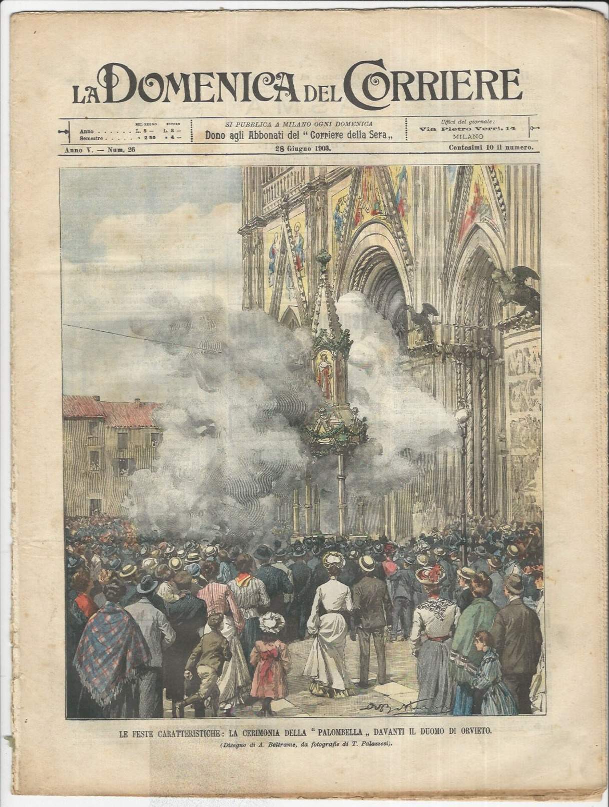 Rivista Del 1903 LITHO  Cerimonia Della "Palombella" Davanti Al Duomo Di ORVIETO Terni Umbria - Vor 1900