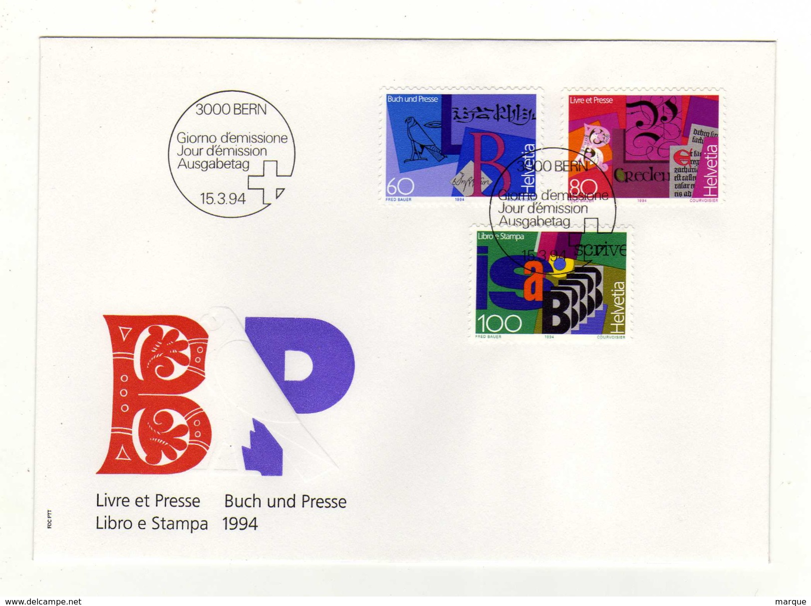 Enveloppe HELVETIA SUISSE 1er Jour Oblitération 3000 BERN 15/03/1994 - FDC