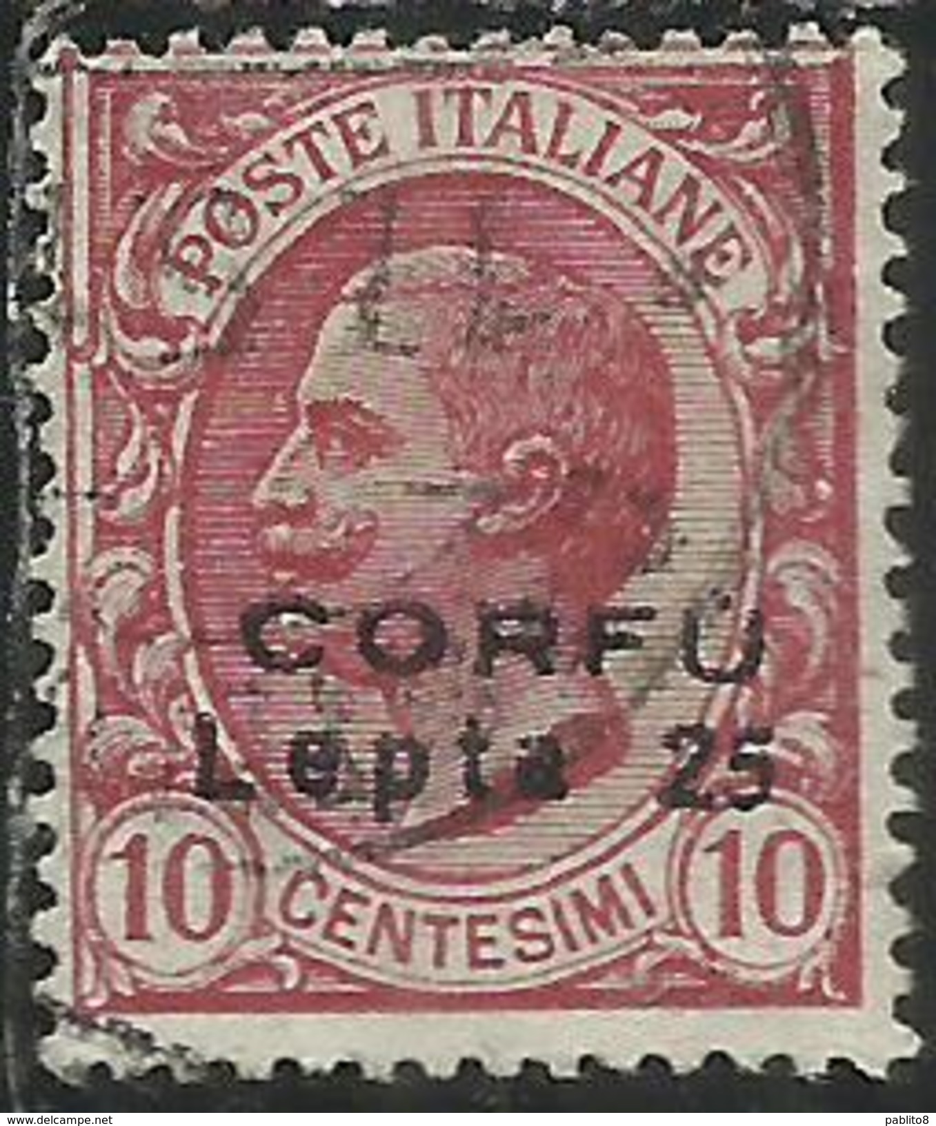 CORFU´ 1923 SOPRASTAMPATO D´ITALIA ITALY OVERPRINTED SURCHARGE 25 LEPTA SU 10 CENT. USED - Corfou