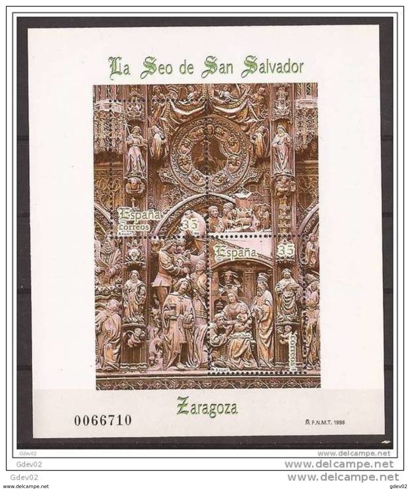 ES3595CPA-LA890TAES.España.Spain.ARTE.ESCULTURA.Espagne LA SEO DE SAN SALVADOR ZARAGOZA. 1998.( Ed.3595**)LUJO - Escultura