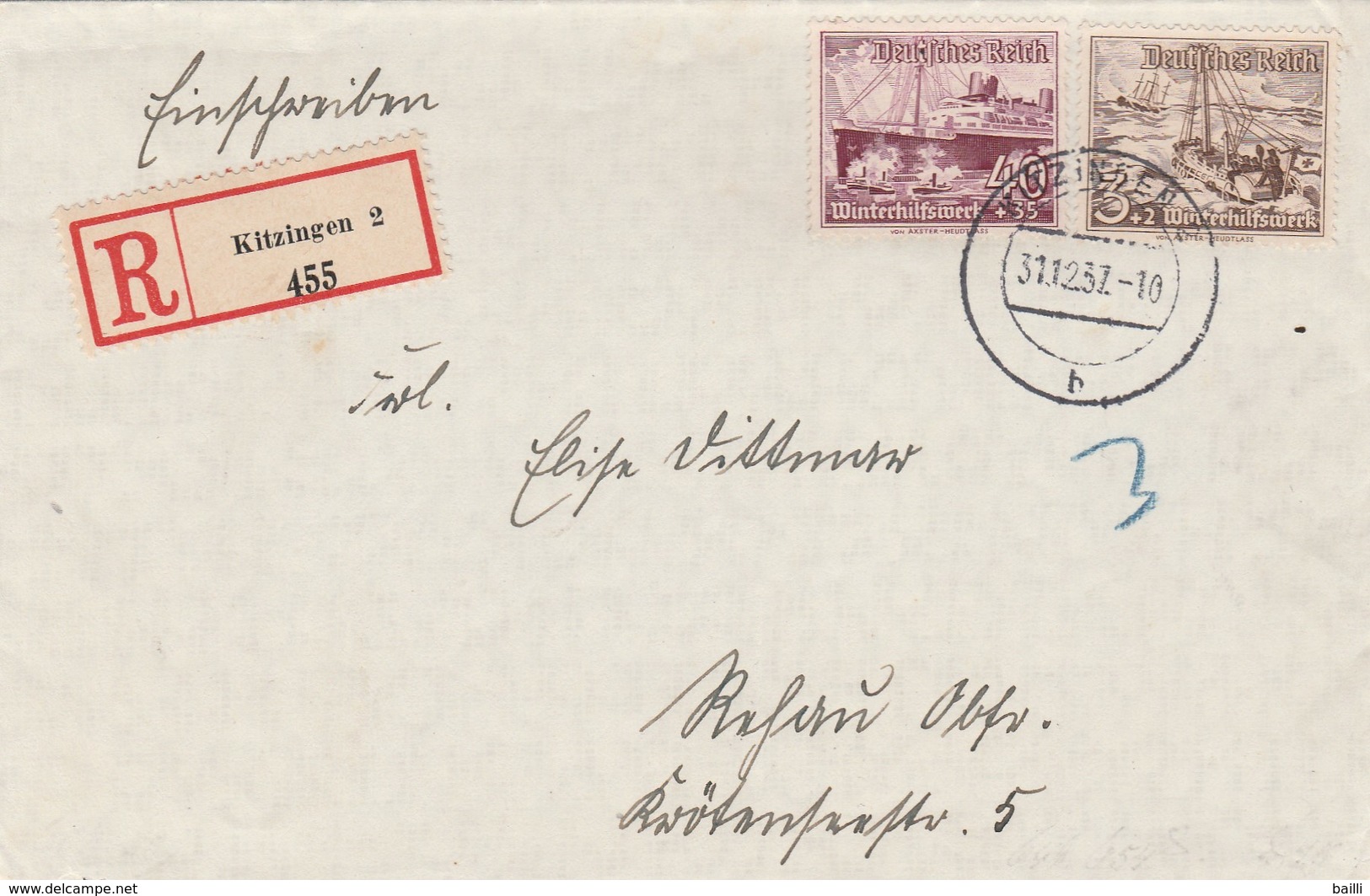 Allemagne Lettre Recommandée Kitzingen 1937 - Other & Unclassified