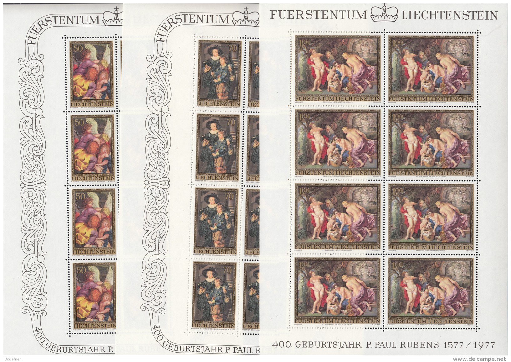 LIECHTENSTEIN 655-657, Kleinbogen, Postfrisch **, Peter Paul Rubens 1976 - Bloques & Hojas