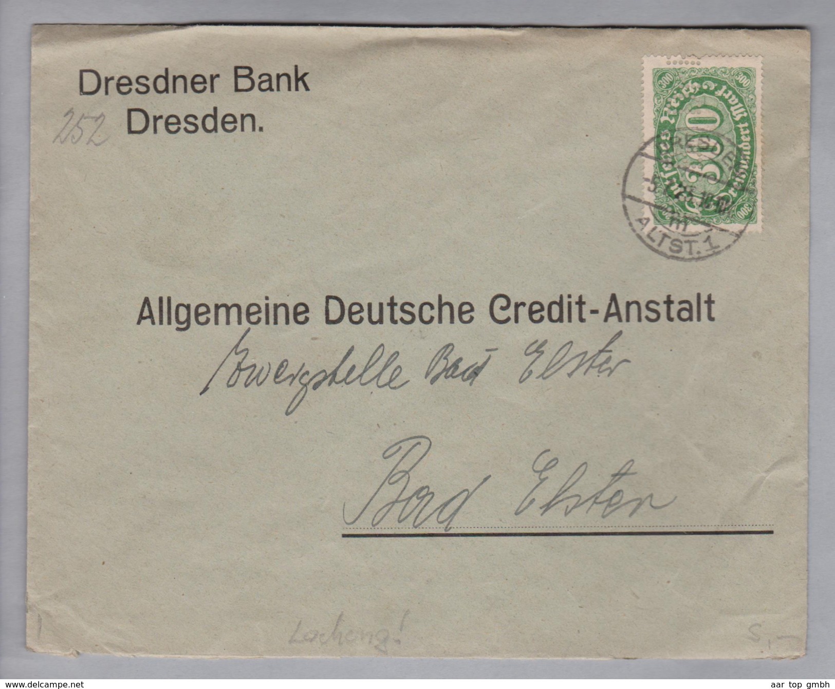 DR 1923-07-05 Dresden Brief Mit 300 Mark Perfin "DB" Nach Bad Elster - Briefe U. Dokumente