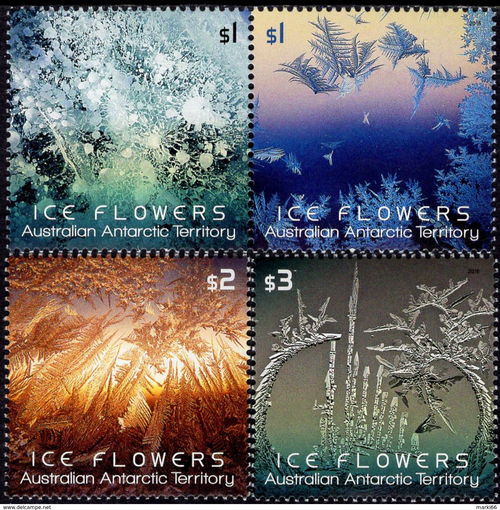 Australian Antarctic Territory (AAT) - 2016 - Ice Flowers - Mint Stamp Set - Unused Stamps