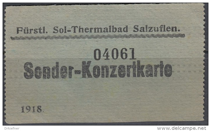 Ticket, Billet, Eintrittskarte Bad Salzuflen 1918, Sonder-Konzertkarte, Fürstl. Sol-Thermalbad - Tickets - Vouchers