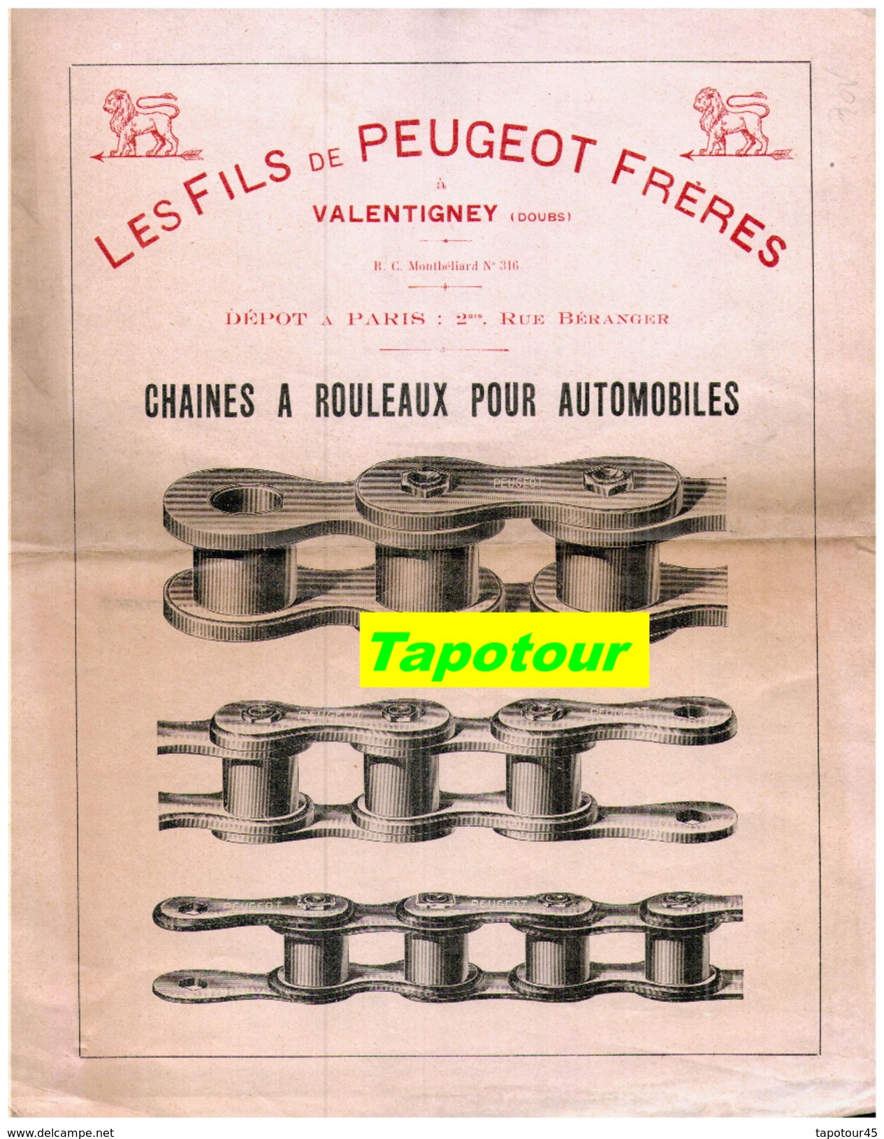 Méc 1) (Publicité Ancienne Concernant La Mécanique) Chaine Pour Automobile "Peugeot"  1 Page  Rec/ - Advertising