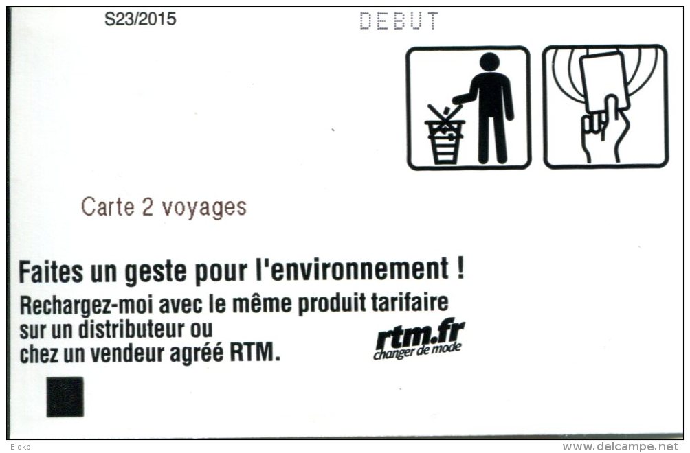 Ticket Métro De Marseille  (France) - RTM - Billet 2 Voyages - Europe