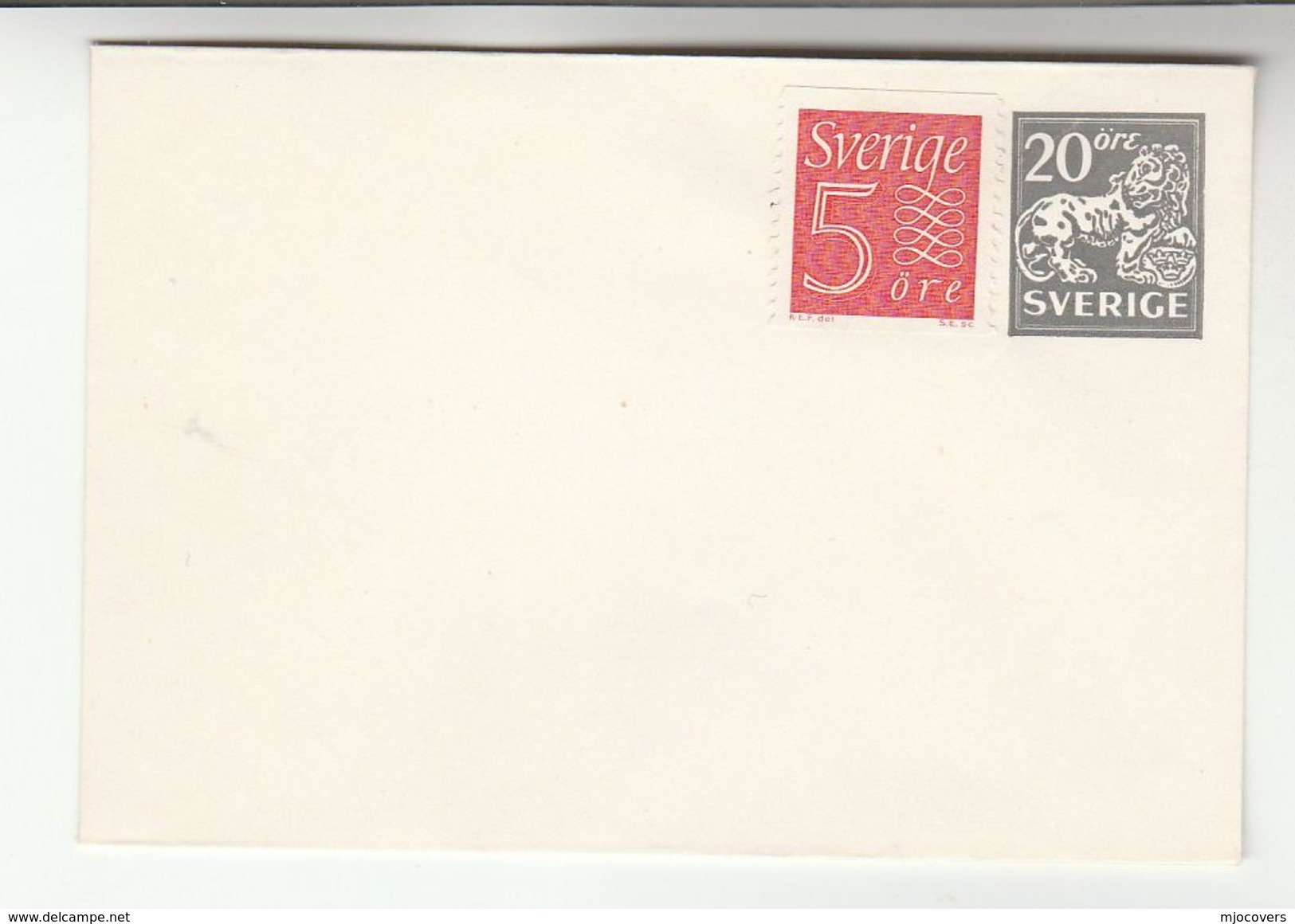 SWEDEN 5 Ore Stamp On 20 Ore UPRATED POSTAL STATIONERY COVER LION Lions - Postal Stationery