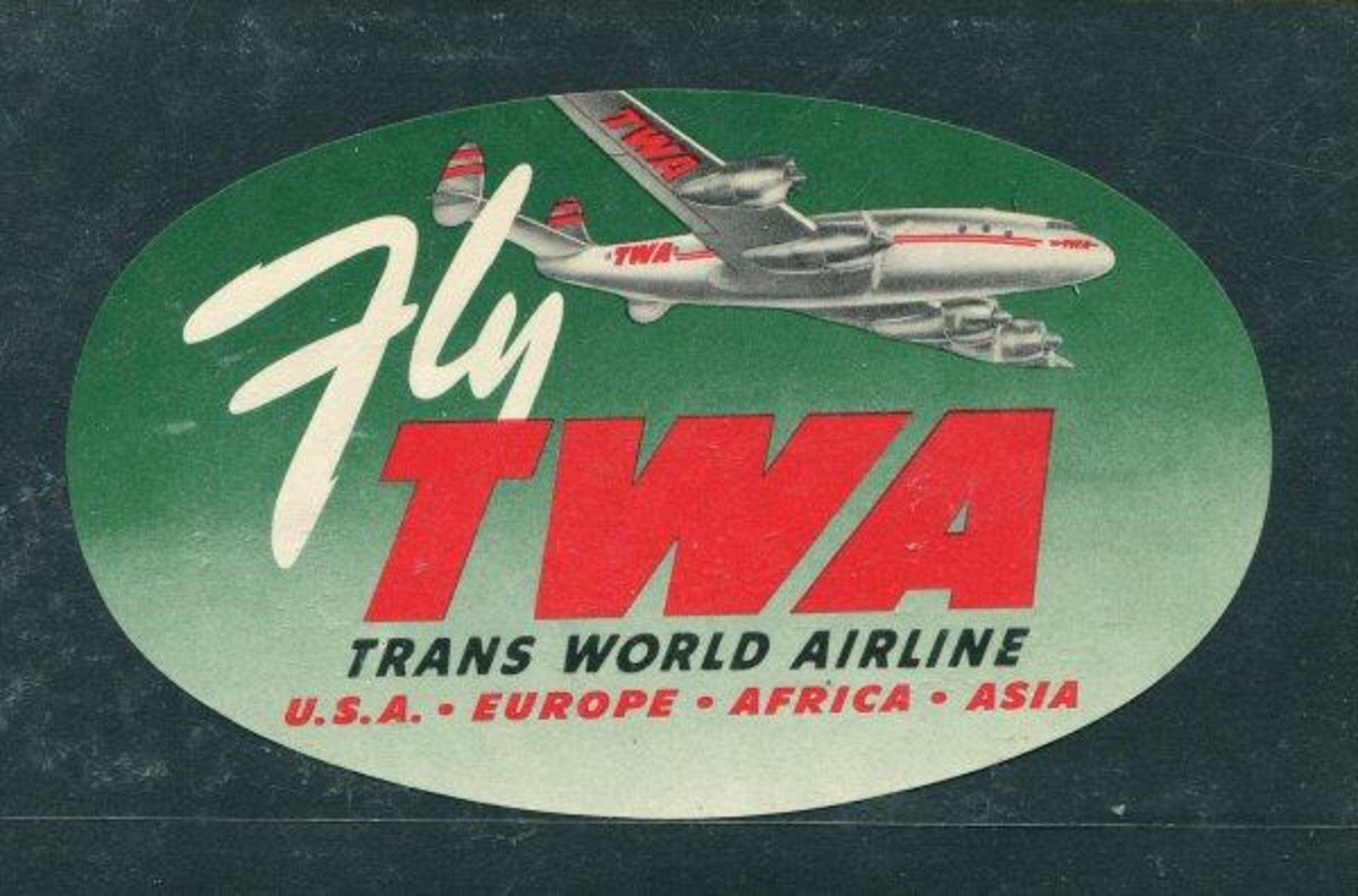 Vintage Fly TWA Trans World Airline Reklamemarke Poster Stamp Vignette Hinged 5 5/8 X 3 1/2" - Cinderellas