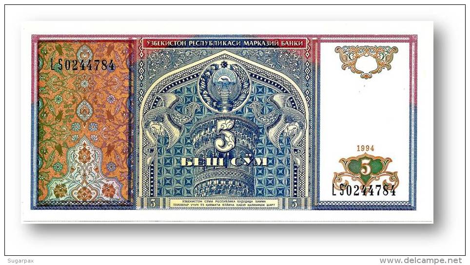 UZBEKISTAN - 5 SUM - 1994 - Pick 75 - UNC. - Serie LS - 2 Scans - Oezbekistan