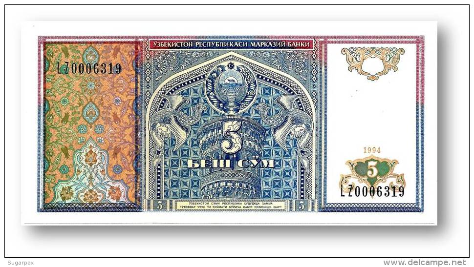 UZBEKISTAN - 5 SUM - 1994 - Pick 75 - UNC. - Serie LZ - 2 Scans - Uzbekistan