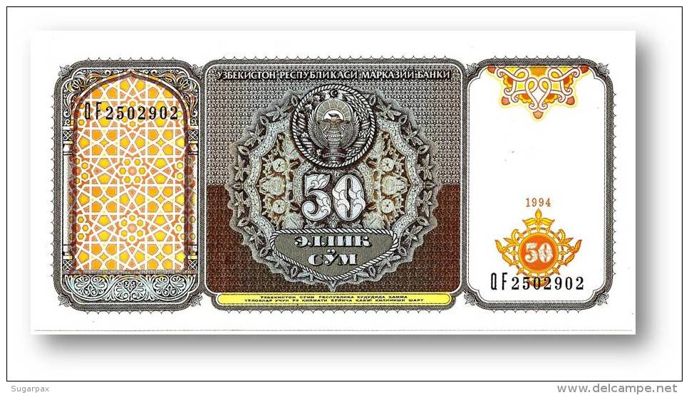 UZBEKISTAN - 50 SUM - 1994 - Pick 78 - UNC. - Serie QF - 2 Scans - Uzbekistan