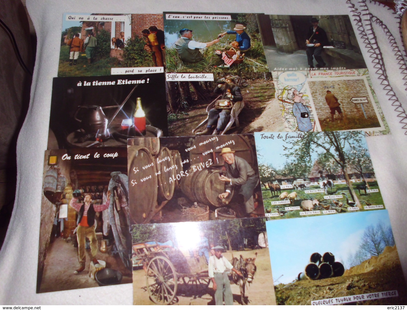 LOT DE 11 CARTES .....HUMOUR .....SCENES DE VIE..CHASSE PECHE CAVE..ETC - 5 - 99 Postcards