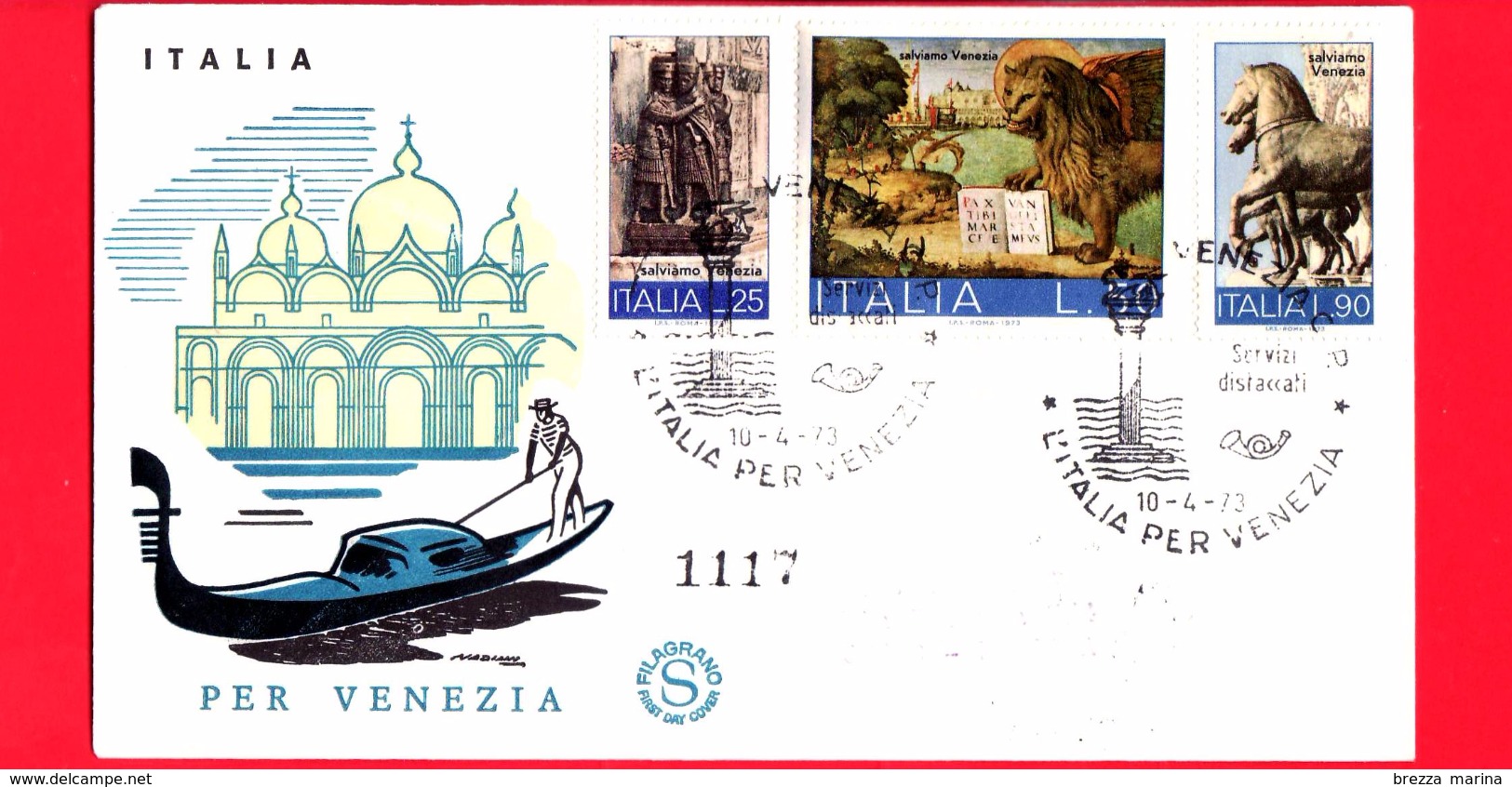 ITALIA - 1973 - FDC - Filagrano - Salviamo Venezia - Numerata - Viaggiata Da Venezia A Pescara - FDC