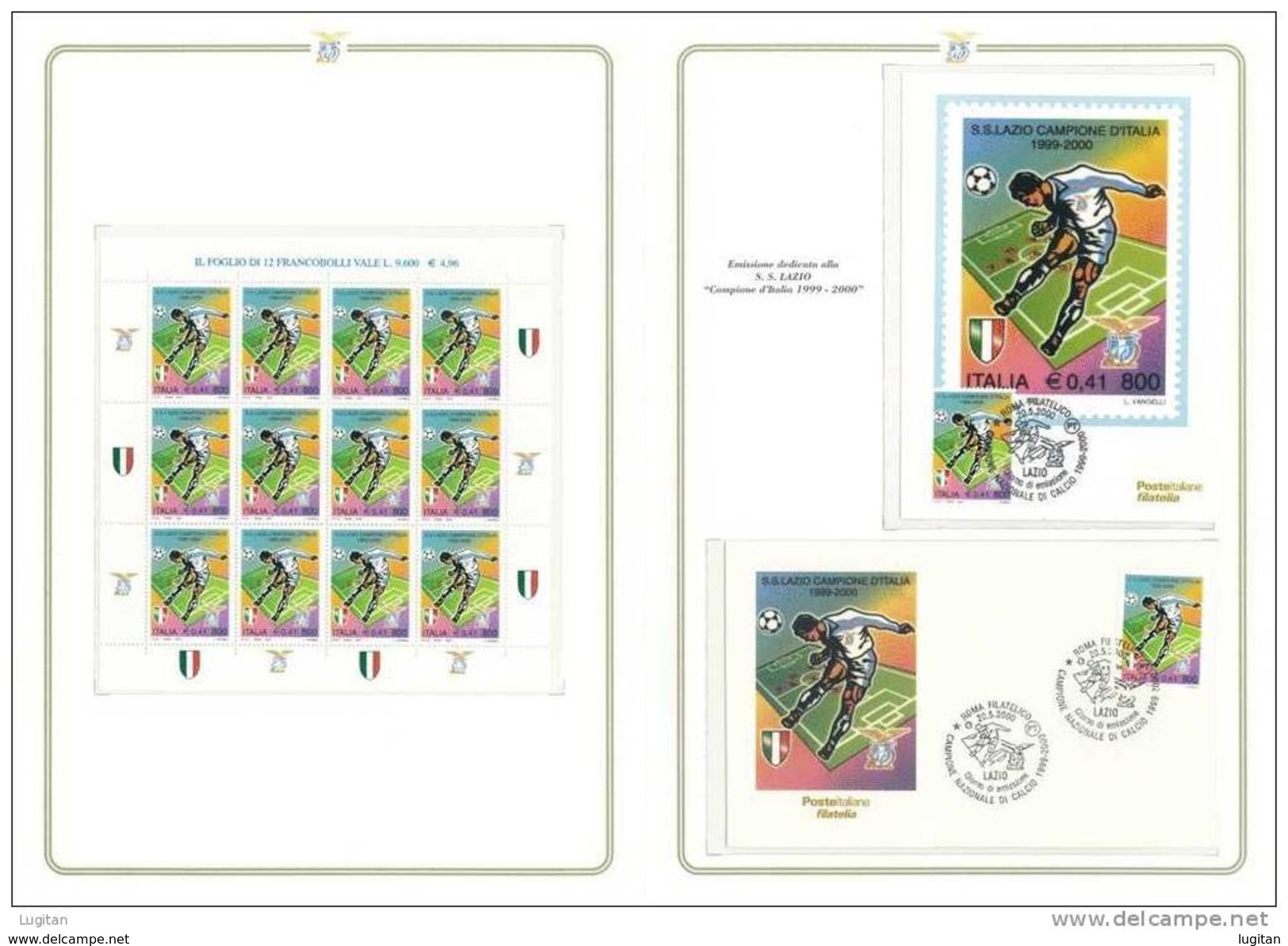 Prodotti Filatelici: Anno 2000 - Folder Poste Italiane: Sport - Calcio - S.S. Lazio Campione D'Italia 1999-2000 - Folder