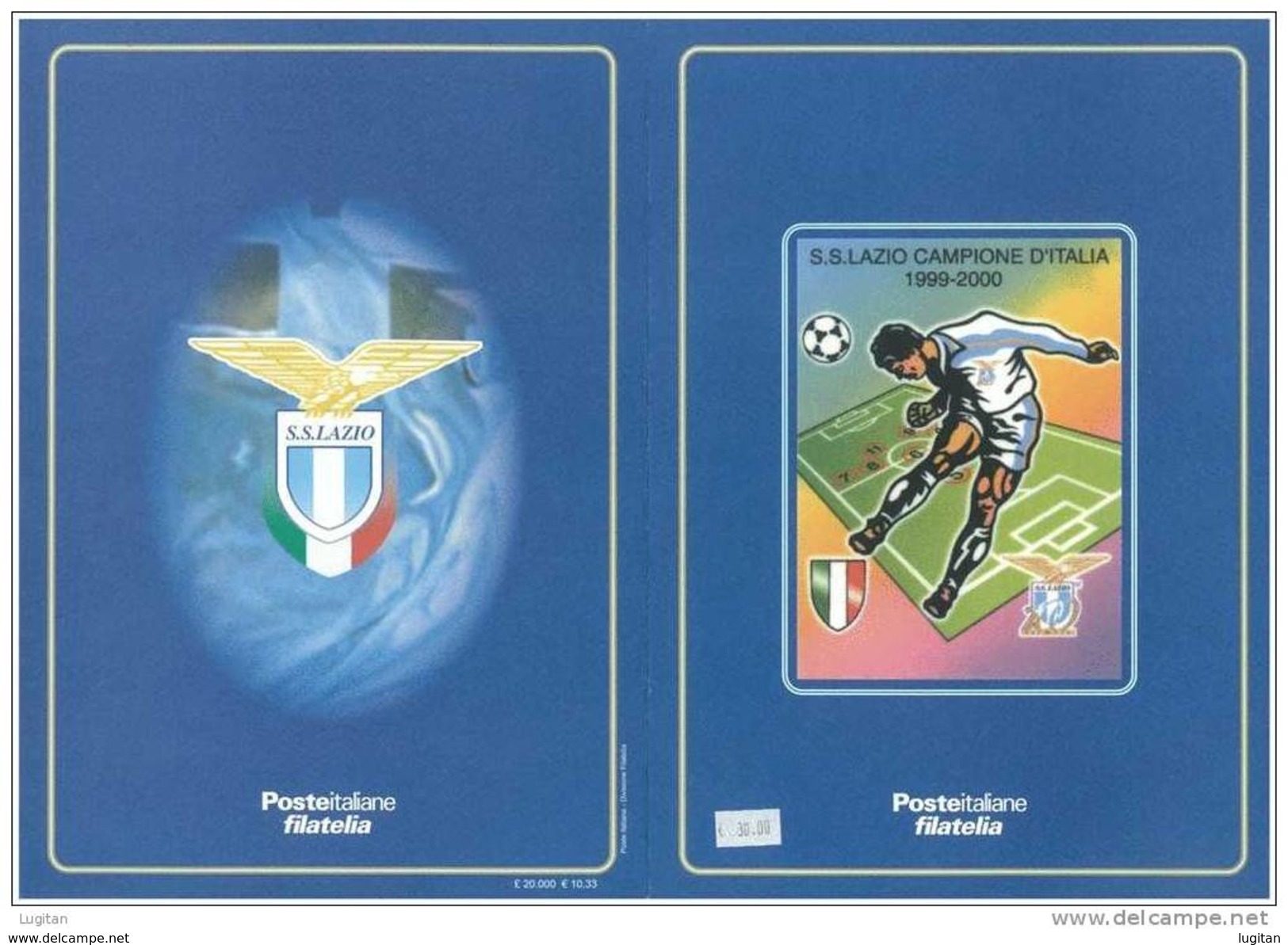 Prodotti Filatelici: Anno 2000 - Folder Poste Italiane: Sport - Calcio - S.S. Lazio Campione D'Italia 1999-2000 - Folder