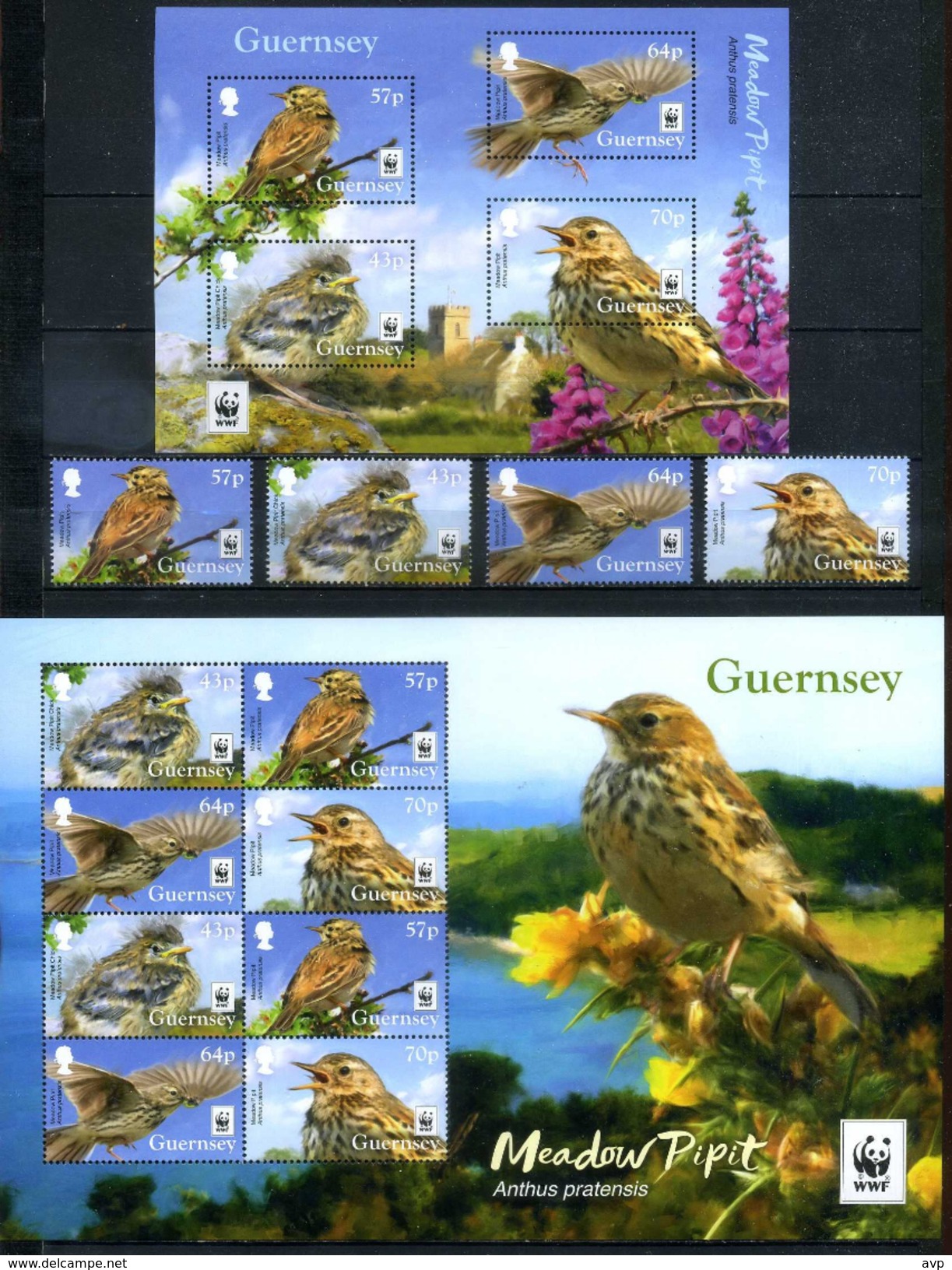 Guernsey 2017 WWF, Fauna, Birds, Meadow Pipit - Unused Stamps