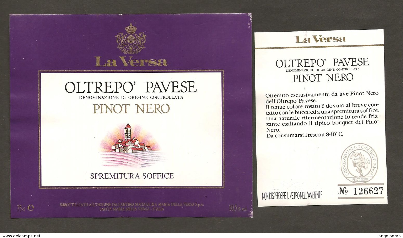 ITALIA - Etichetta Vino OLTREPO PAVESE PINOT NERO Doc Cantina S. MARIA DELLA VERSA Bianco Di LOMBARDIA - Vino Bianco