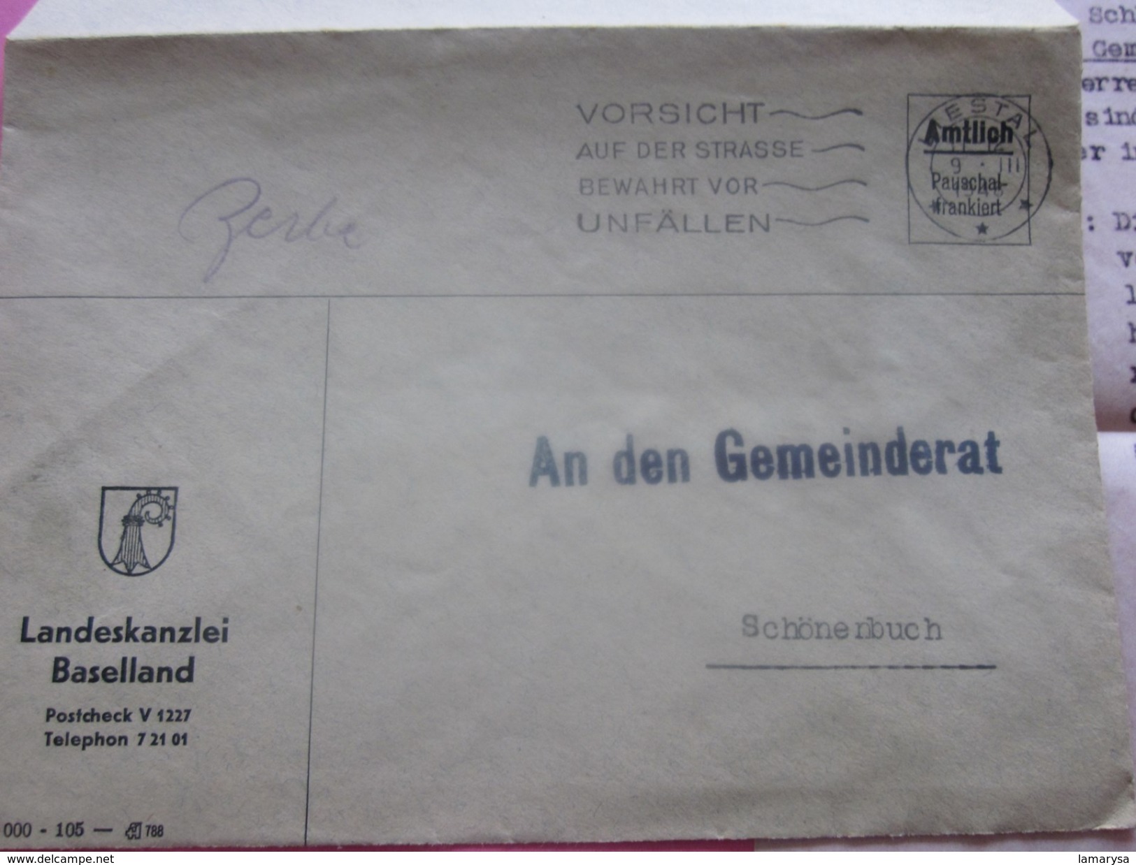 LIESTAL-1948 Baselland-Amtlich Pauschal-franklert-  Suisse Marcophilie  Schonenbuch-Lettre Affranchissement Abonné - Poststempel