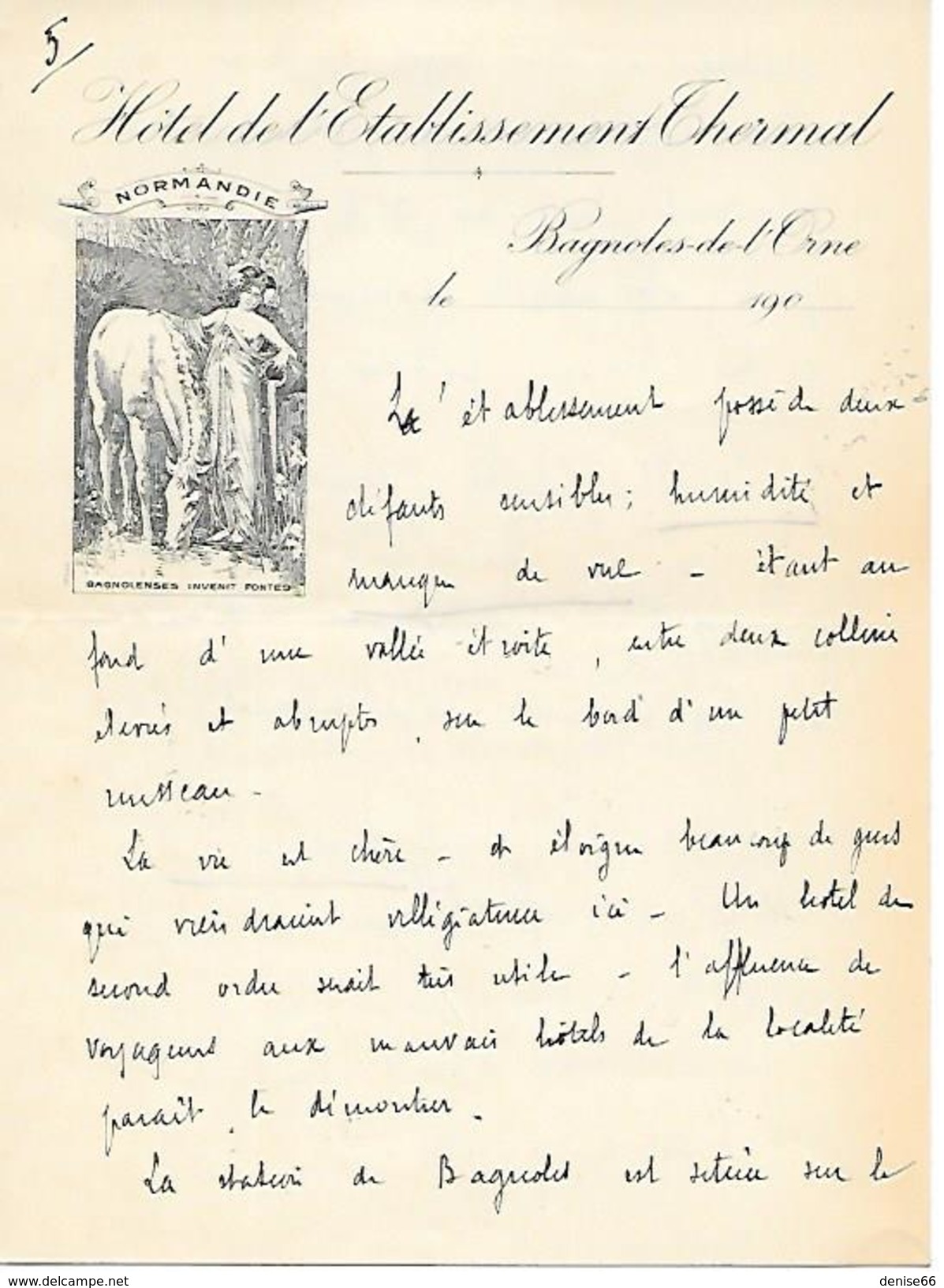 190. - BAGNOLES-de-L'ORNE (61) - HOTEL DE L'ETABLISSEMENT THERMAL - Lettre à L'entête Imprimé - Historical Documents