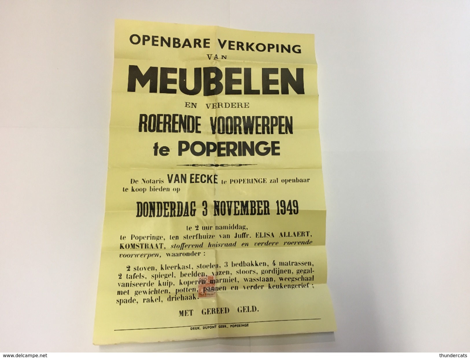 OUDE AFFICHE POPERINGE 1949 - Affiches