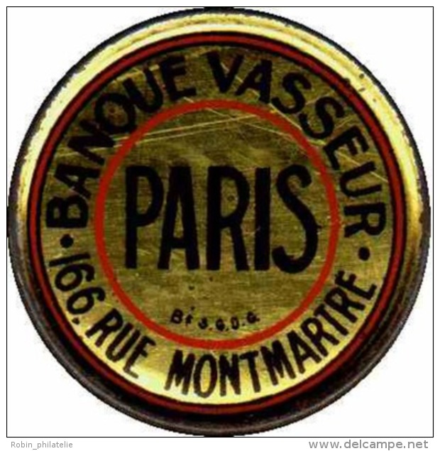 N&deg;  140 25c Bleu Sur Rouge Banque Vasseur Paris Qualit&eacute;:  Cote: .....&nbsp; &euro; - Altri & Non Classificati