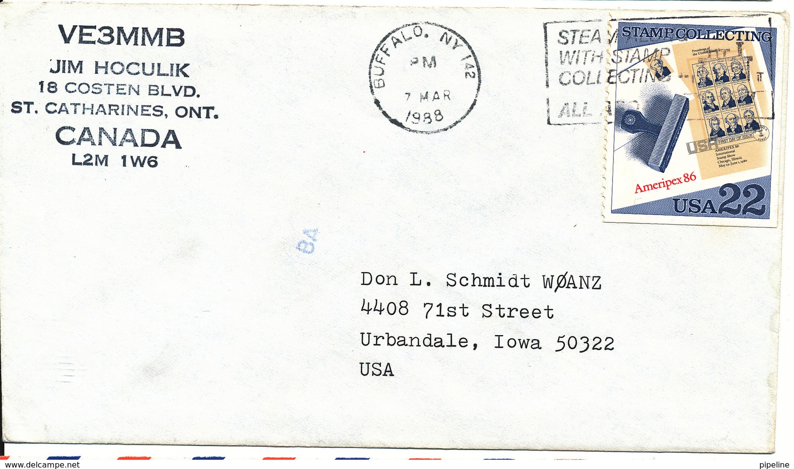 USA Cover Sent To Iowa Buffalo NY. 7-3-1988 - Oblitérés