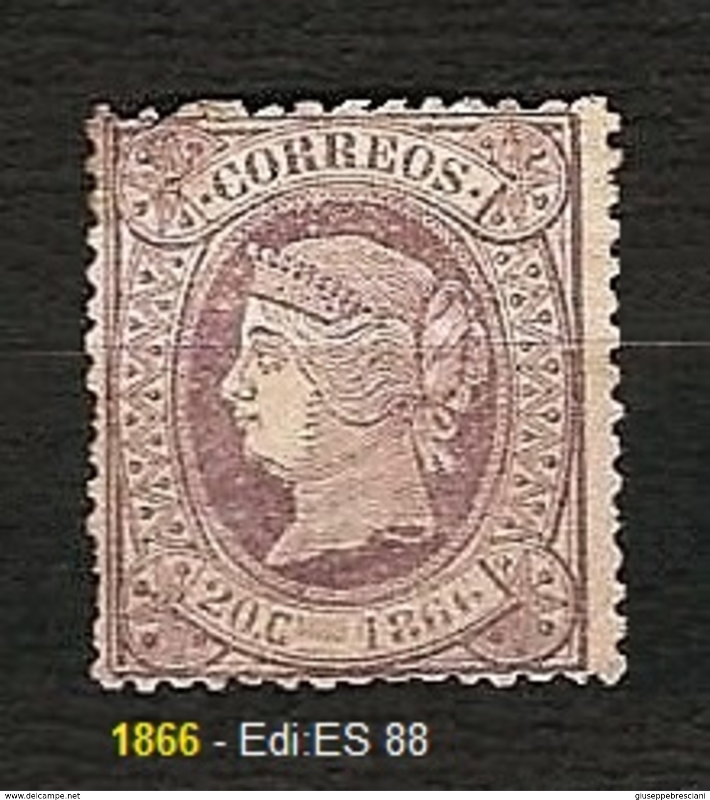 SPAGNA 1866 - Reina Isabell II - 2 C. Lila - MH - Edi:ES 88 - Usati