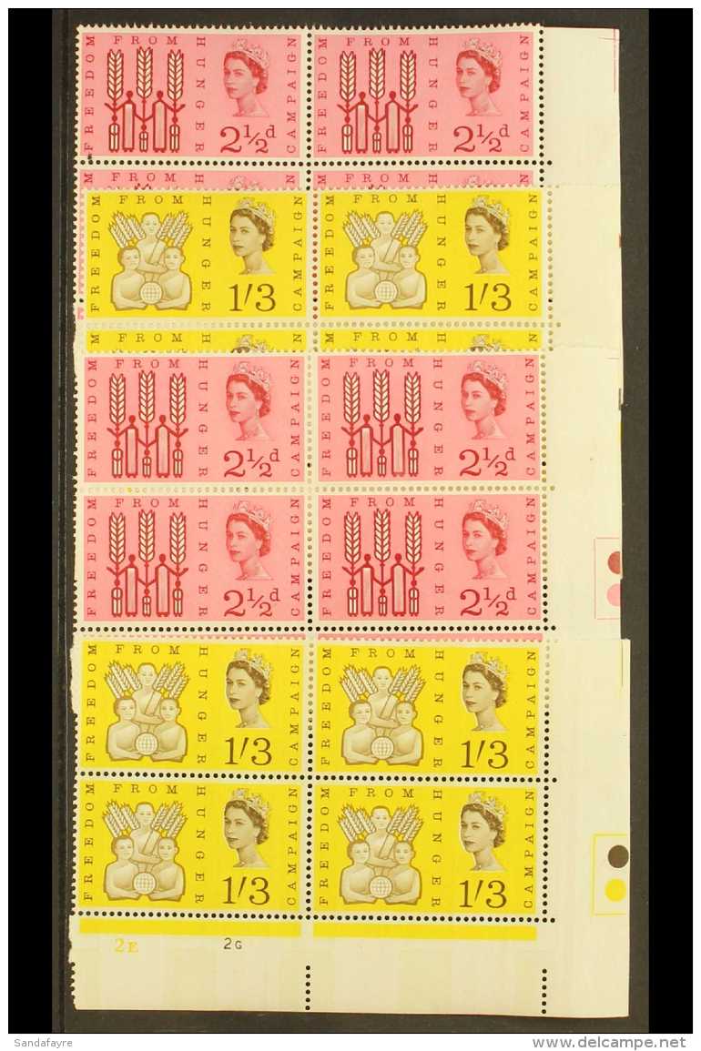 1963 Freedom From Hunger Ordinary &amp; Phosphor Cylinder Blocks Of 4 Sets, SG 634/635 &amp; SG 634p/35p. Never... - Sonstige & Ohne Zuordnung