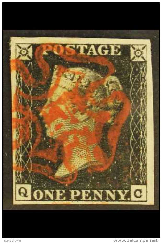 1840 1d Black 'QC' Plate 1b, SG 2, 4 Good To Large Margins And Red MC Postmark. Attractive! For More Images,... - Ohne Zuordnung