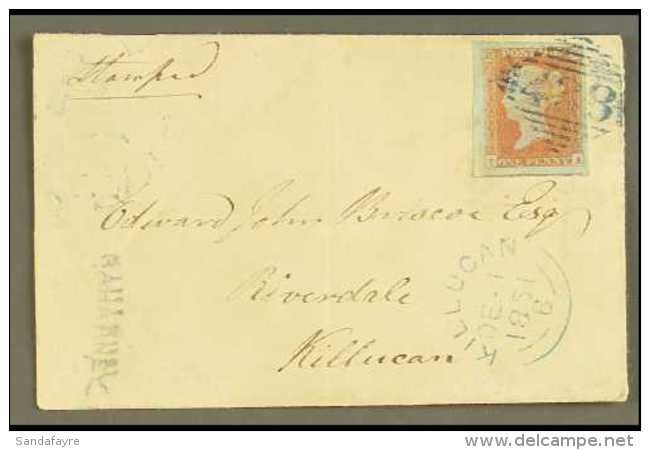 GB USED IN IRELAND 1851 Cover To Killucan Bearing 1d Red Imperf (huge Margins) Tied By "438" (Tullamore) In BLUE;... - Sonstige & Ohne Zuordnung