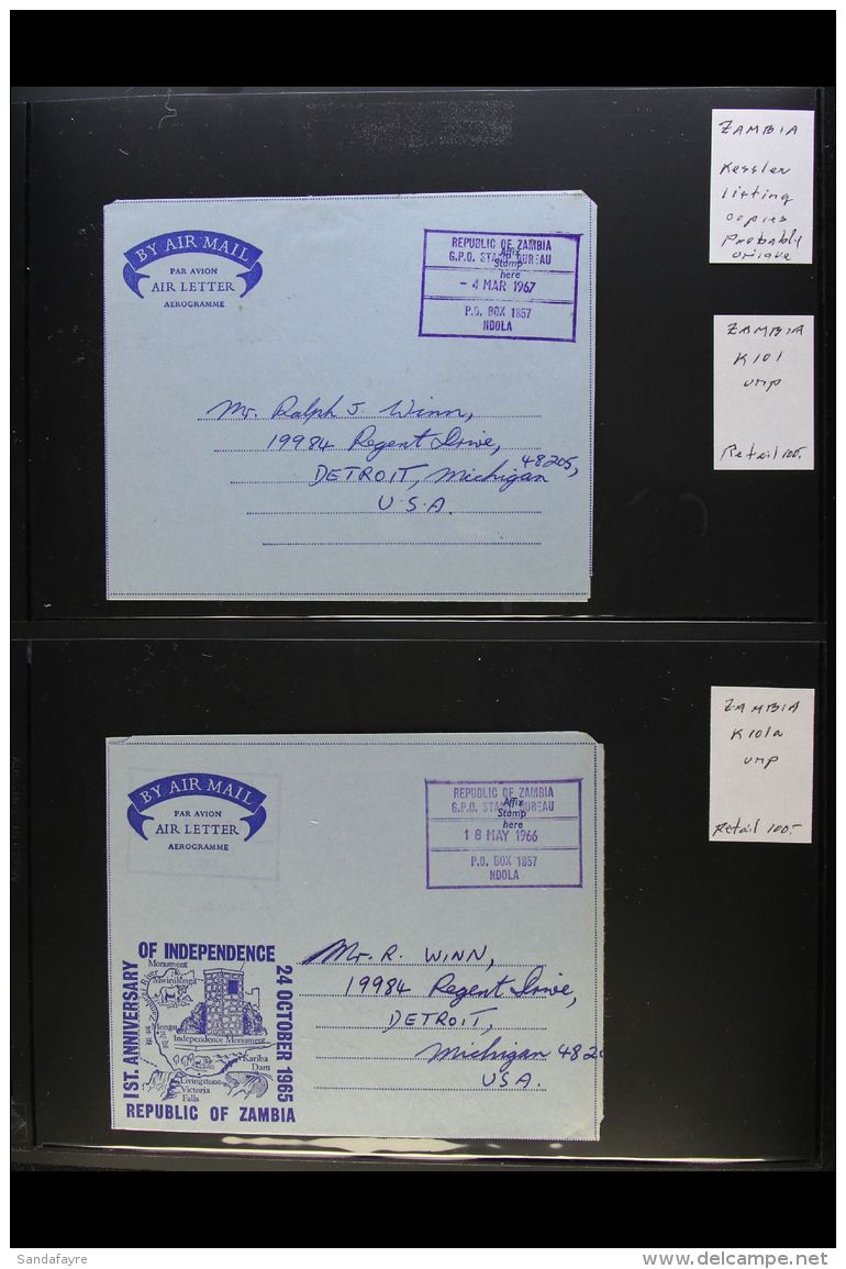 1966-1967 OFFICIAL AEROGRAMMES. A Group Of Stampless All Different Formula Air Letter Sheets Addressed To USA, All... - Zambia (1965-...)
