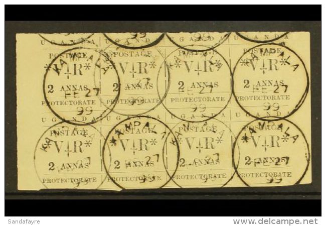 1896 2a Black Typeset, Used Block Of 8, One Copy Showing The Variety "small O", SG 56, 56a, Fine Used Few... - Uganda (...-1962)