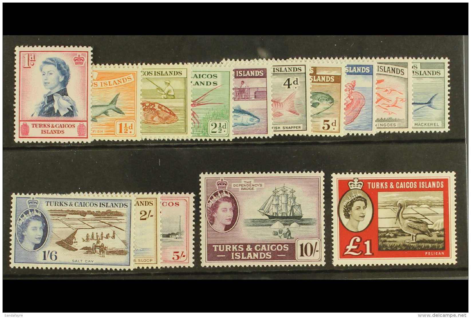 1957-60 Complete Definitive Set To &pound;1 Pelican, SG 237/250 And 253, Never Hinged Mint. (15 Stamps) For More... - Turks & Caicos