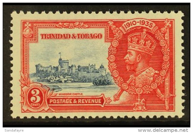 1935 3c Deep Blue And Scarlet, Silver Jubilee Variety "Extra Flagstaff", SG 240a, Very Fine Never Hinged Mint. For... - Trinidad & Tobago (...-1961)