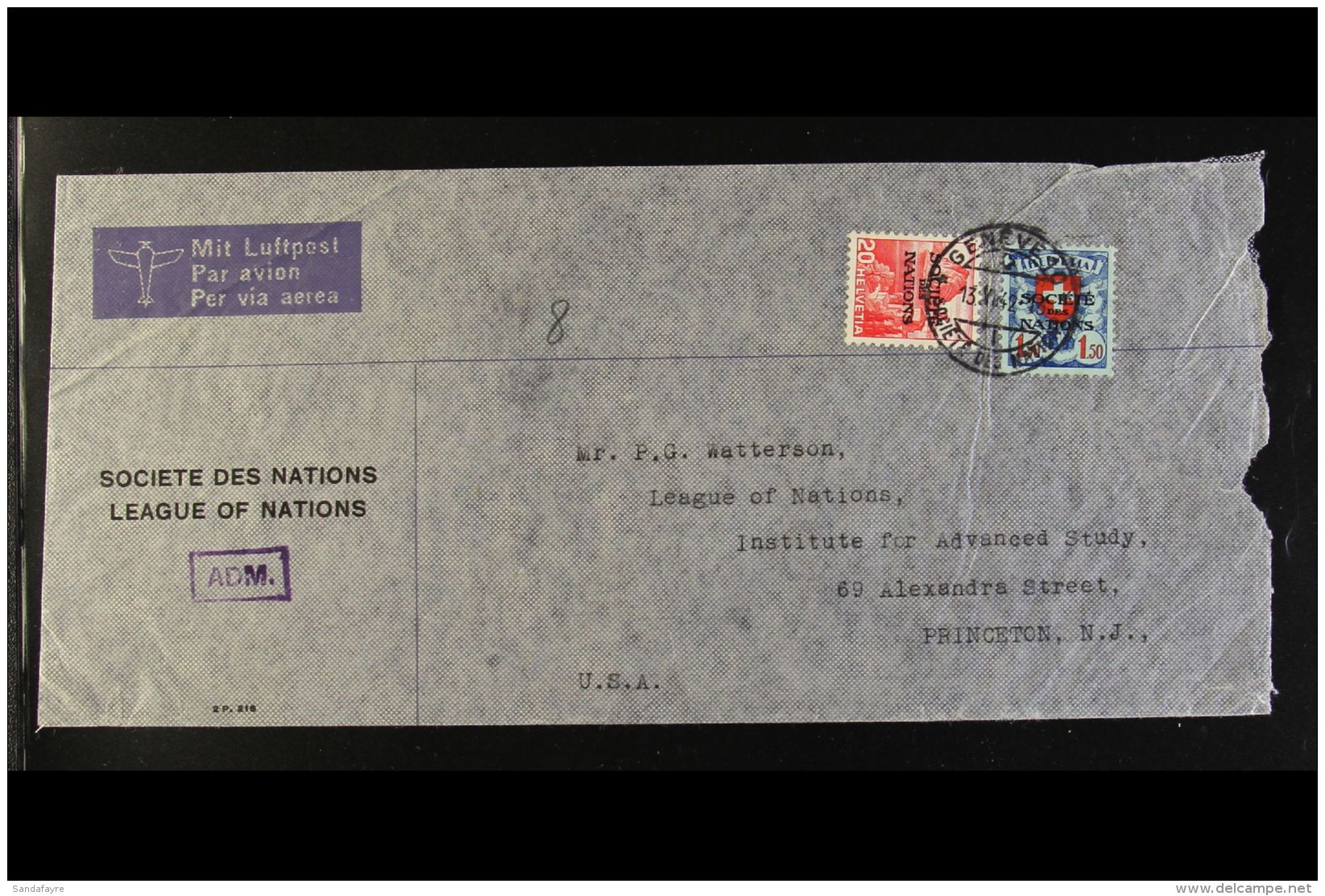 LEAGUE OF NATIONS - RARE COMMERCIAL COVER 1942 (13 JUN) Official "Society Des Nations / League Of Nations" Printed... - Sonstige & Ohne Zuordnung