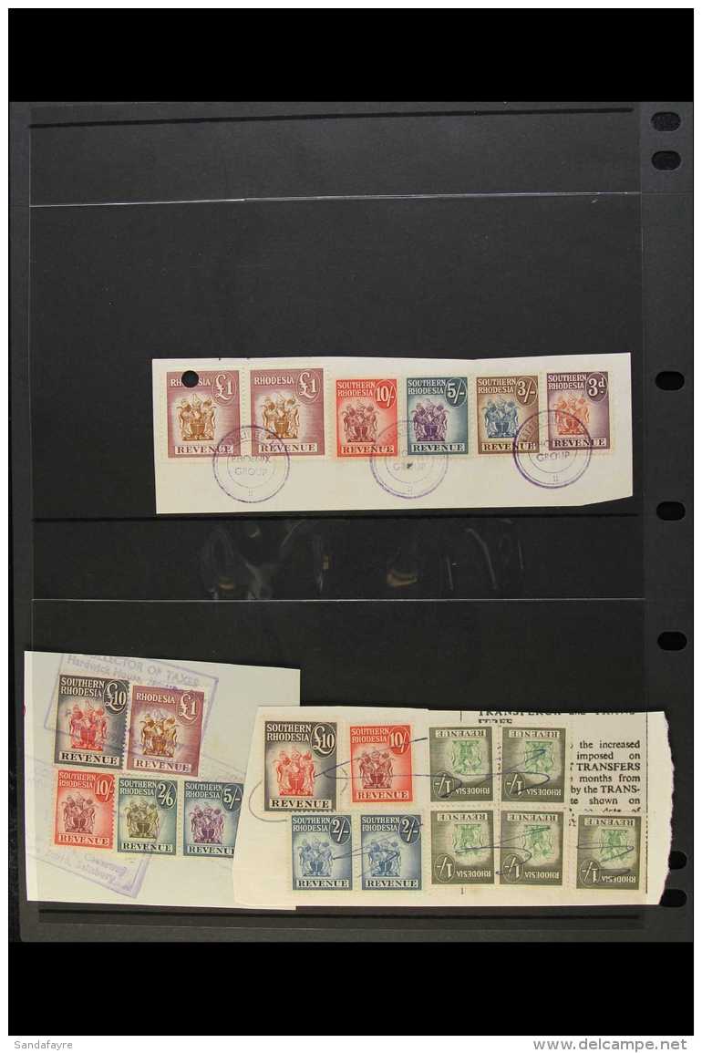 REVENUES 1954 Arms Values To &pound;10 On Three Pieces, Each Piece Shows Mixed Use With 1966 Inscribed "Rhodesia"... - Südrhodesien (...-1964)