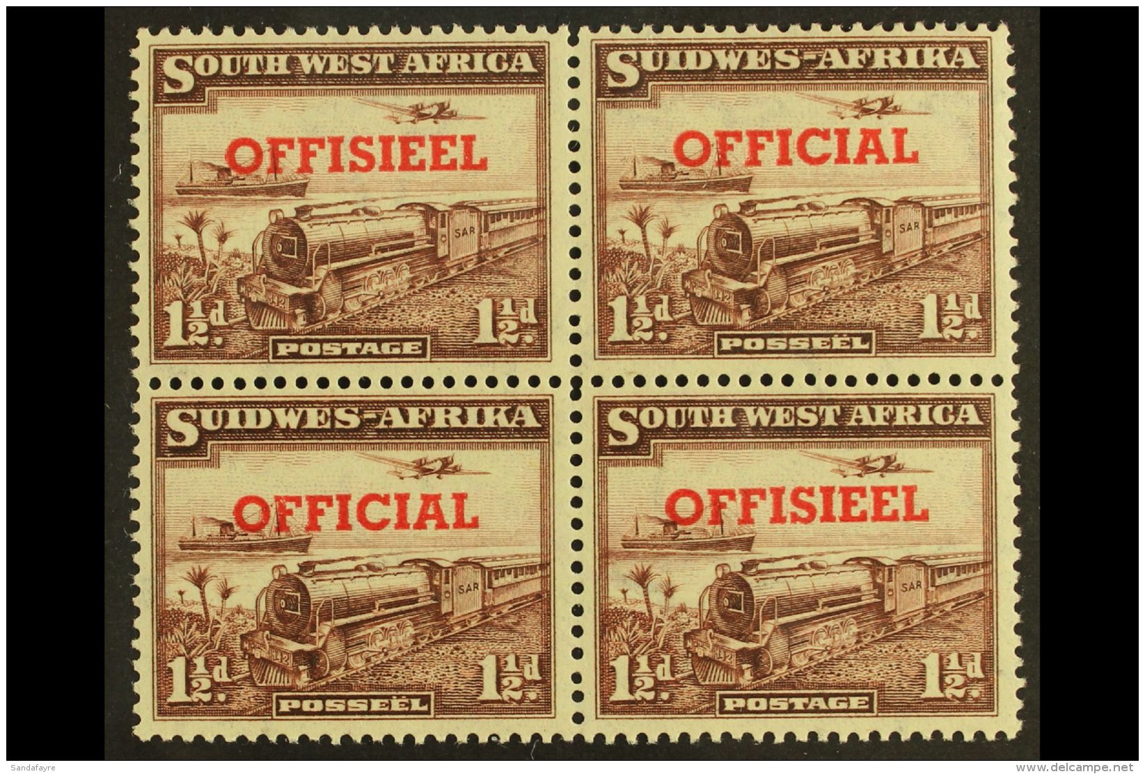 OFFICIAL 1951-2 1&frac12;d TRANSPOSED OVERPRINTS In A Block Of Four, SG O25a, Top Pair Lightly Hinged, Lower Pair... - Africa Del Sud-Ovest (1923-1990)