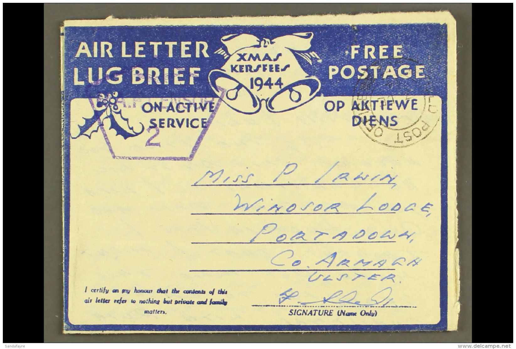 AEROGRAMME 1944 "Greetings From The North" Christmas Air Letter, Inscribed "Free Postage" For Serving Troops, 1979... - Ohne Zuordnung