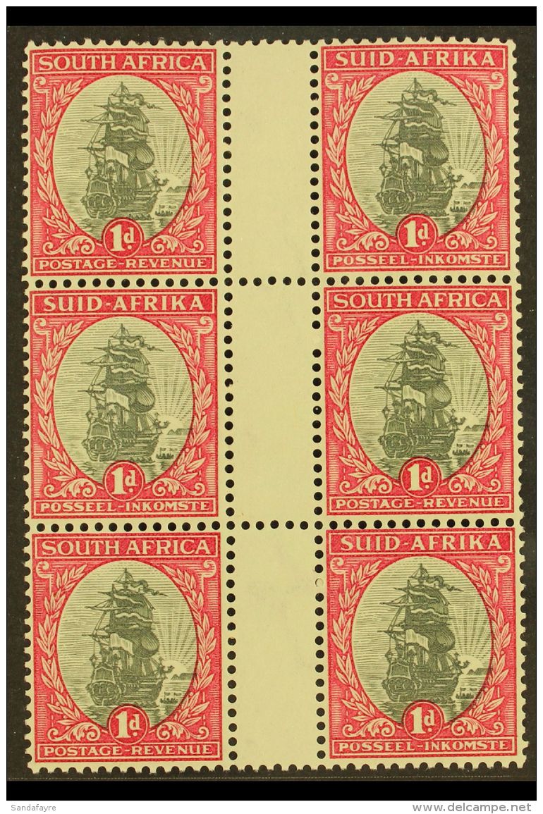 1933-48 1d Grey &amp; Carmine, Perf.13&frac12;x14 Gutter Block Of 6, Watermark Upright, SG 56d, Never Hinged Mint.... - Ohne Zuordnung