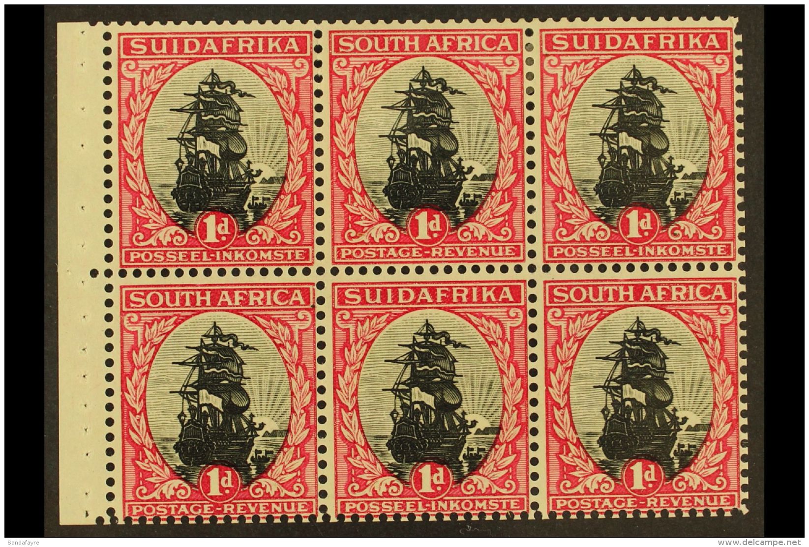 1930/1 1d Black &amp; Carmine, Type I, Watermark Upright, Booklet Pane Of 6 With Binding Margin, Afrikaans Stamp... - Ohne Zuordnung