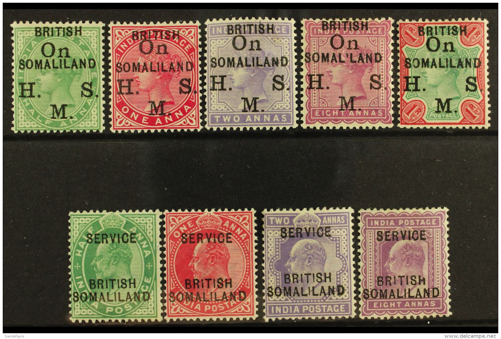 OFFICIALS 1903 QV "On H.M.S." Ovpts Set Plus KEVII "SERVICE" Ovpts To 8a, SG O1/5, O6/9, Fine Mint (9). For More... - Somaliland (Protectorate ...-1959)